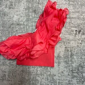 Zara Coral Ruffled One Shoulder Top